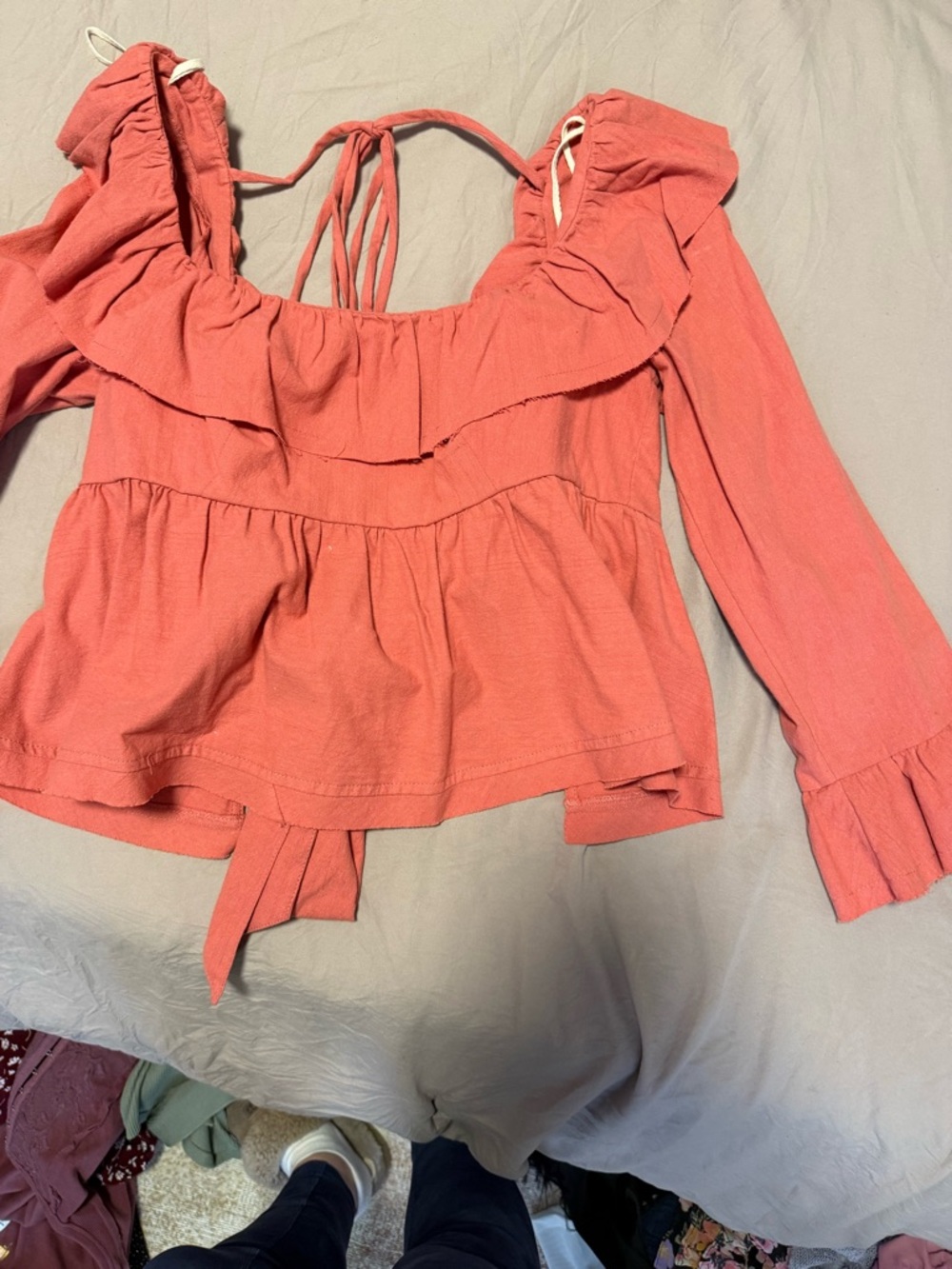 Free People Coral Ruffle Off-Shoulder Peplum Blouse